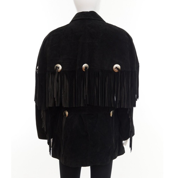 S/M/L 90's western black suede coat /fringe + cape - Picture 5 of 16